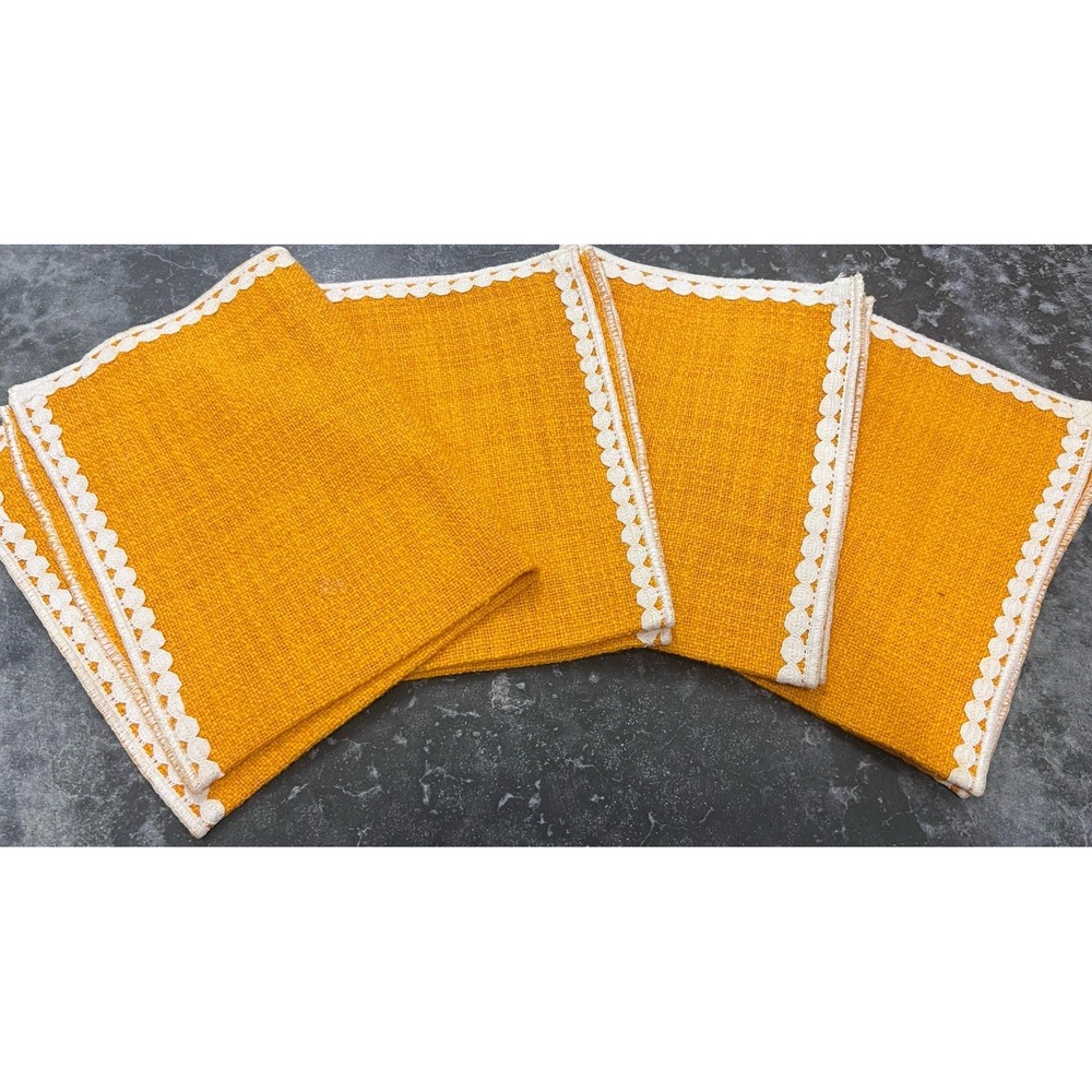 Vintage Mustard Golden Yellow Cloth Napkins Set of 4 MCM Table Linens 15.5 Mod